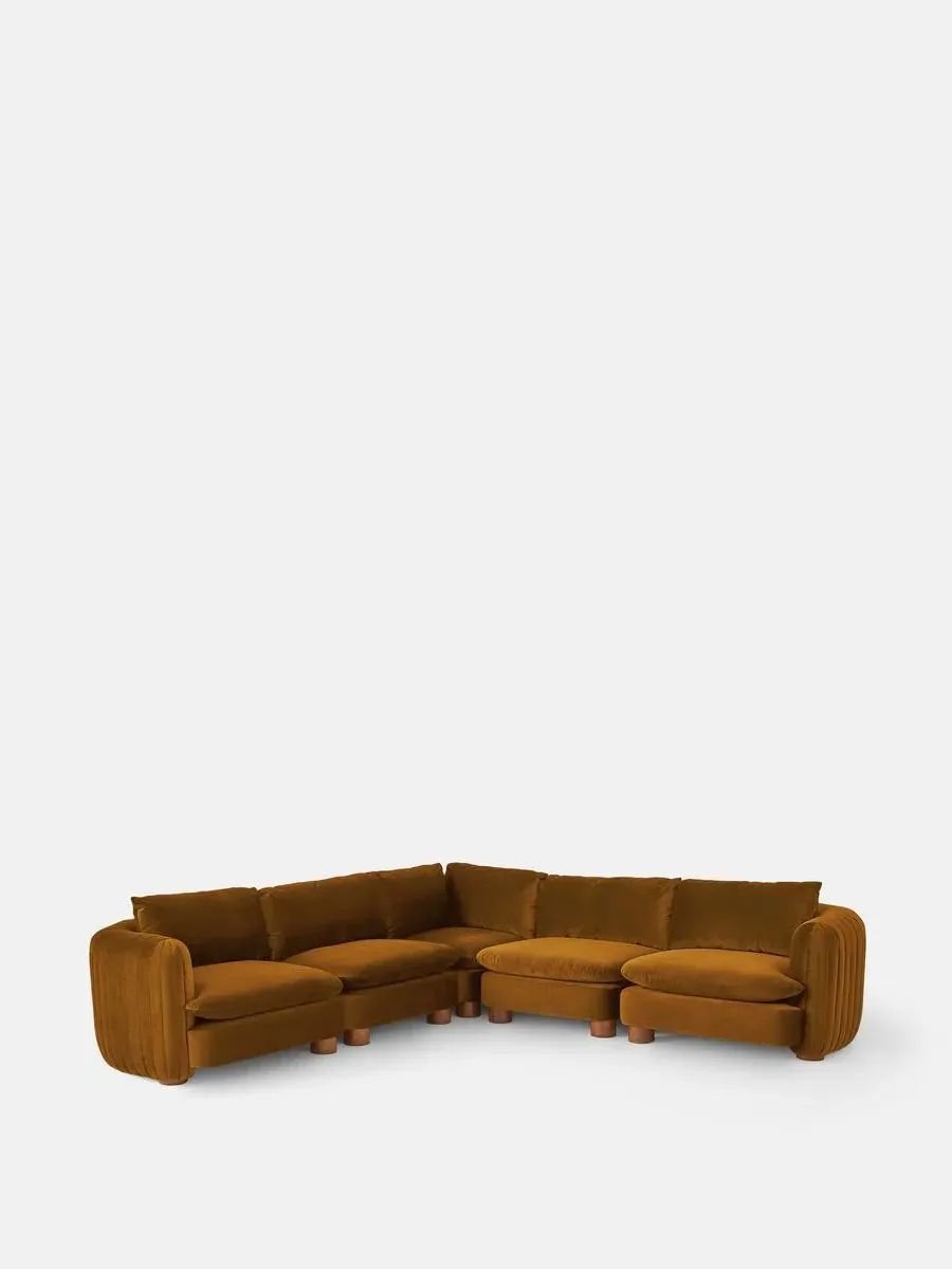 Modular Corner Sofa with Pleated Back - Mustard, Velvet