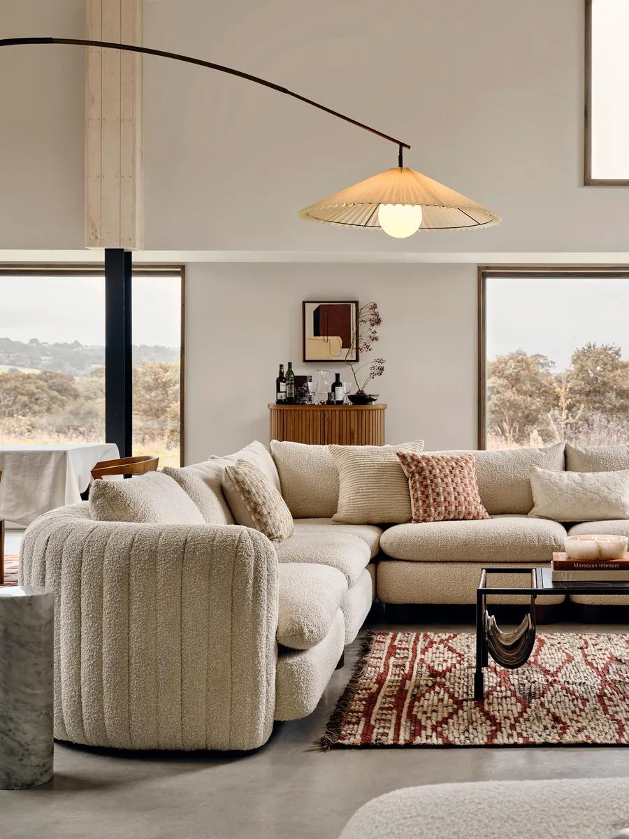 Modular Corner Sofa with Pleated Back - Natural, Boucle
