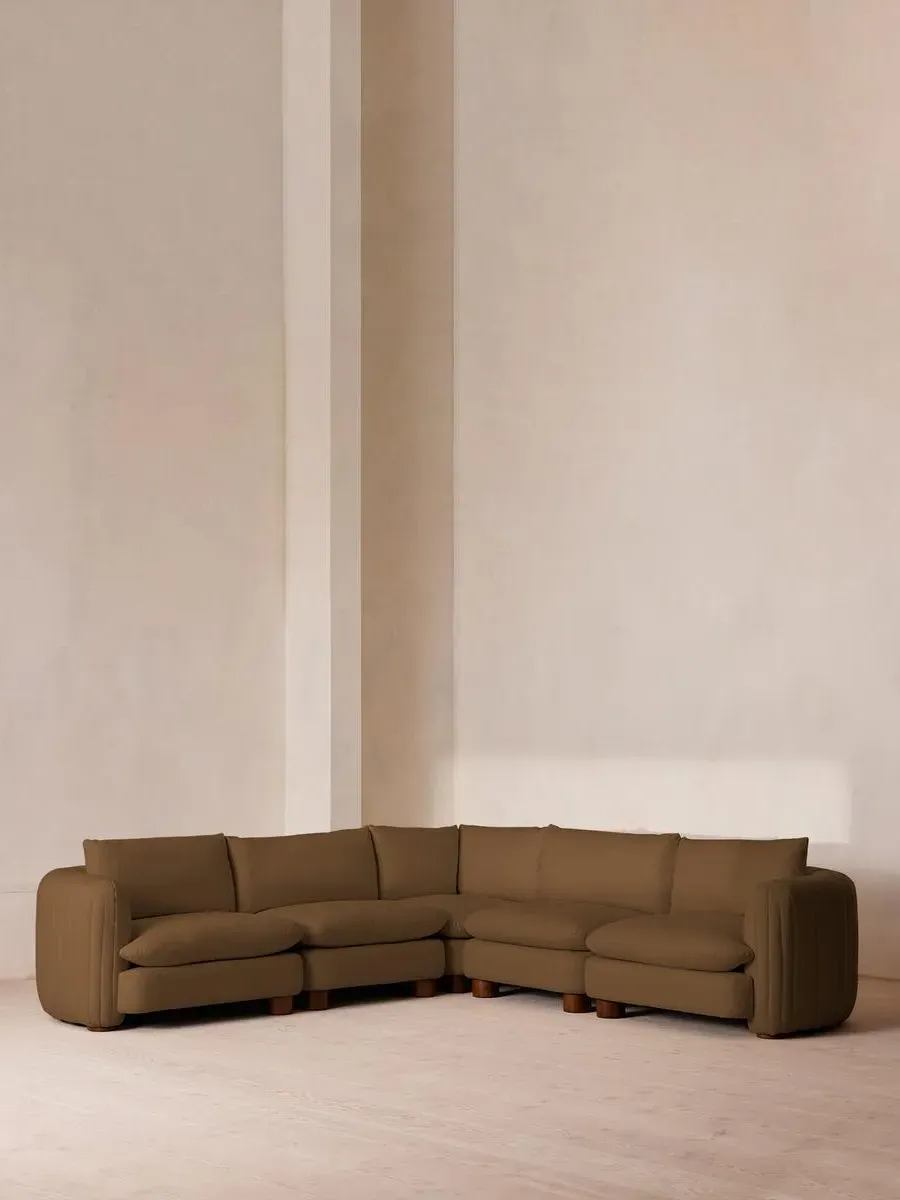Modular Corner Sofa with Pleated Back - Ochre, Linen