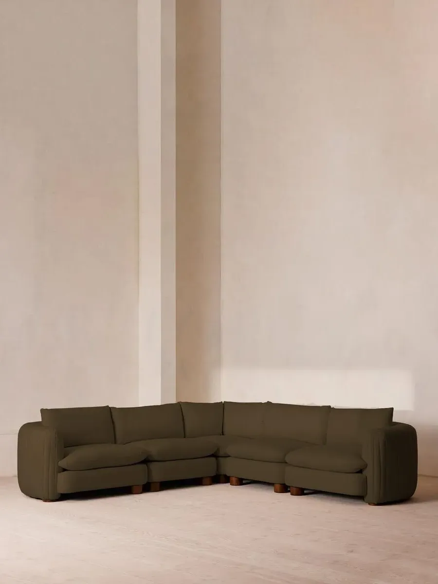 Modular Corner Sofa with Pleated Back - Olive, Linen