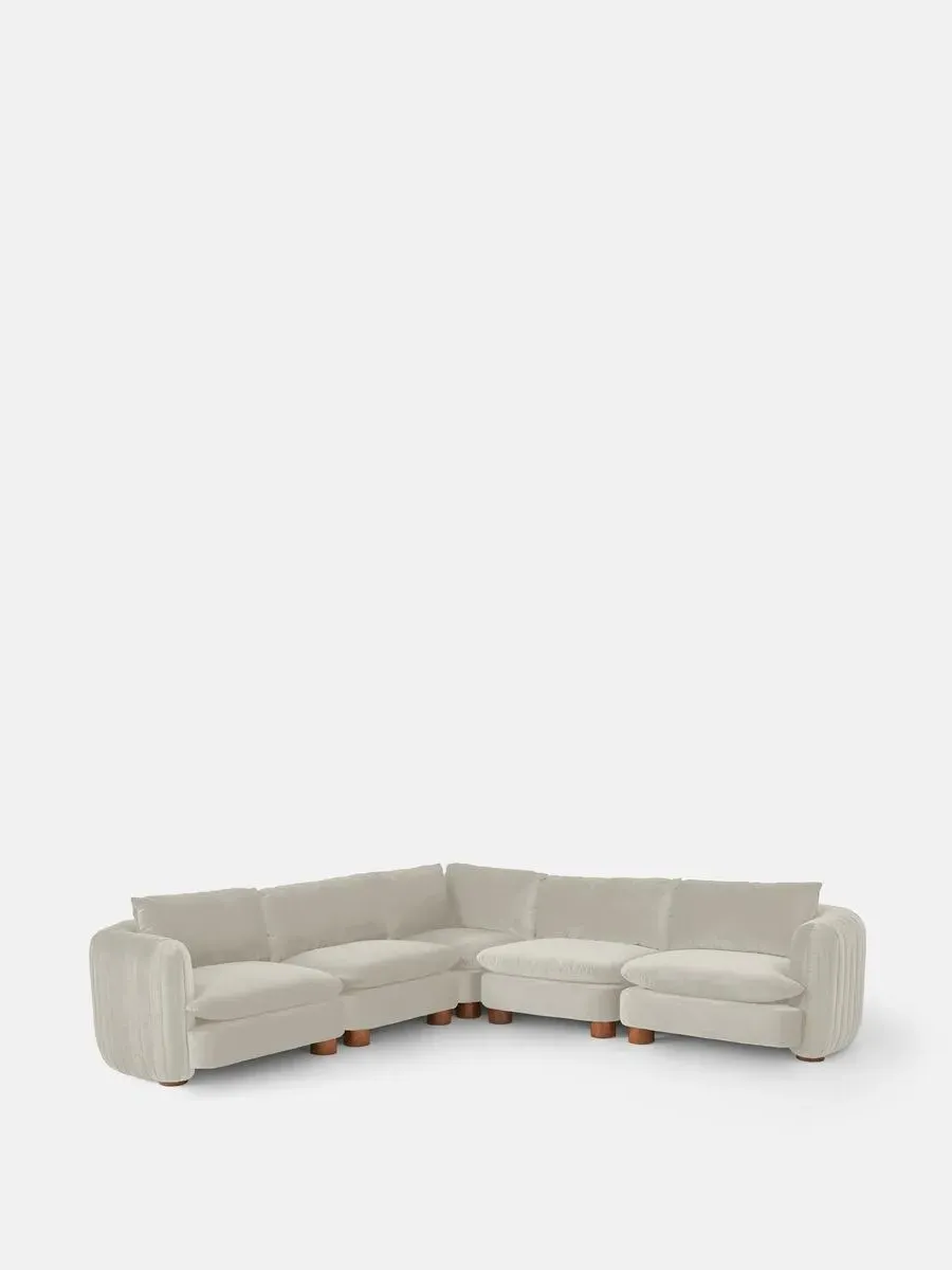 Modular Corner Sofa with Pleated Back - Porcelain, Velvet