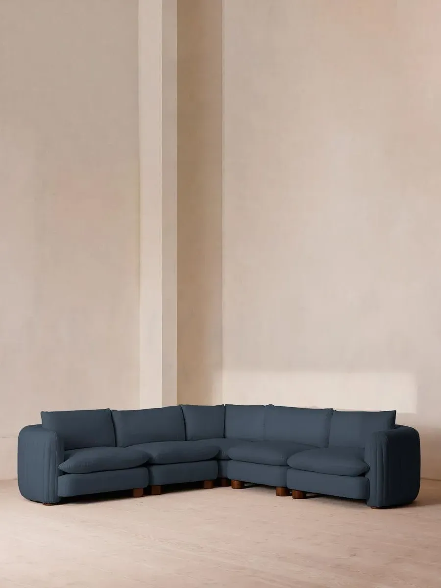 Modular Corner Sofa with Pleated Back - Prussian Blue, Linen