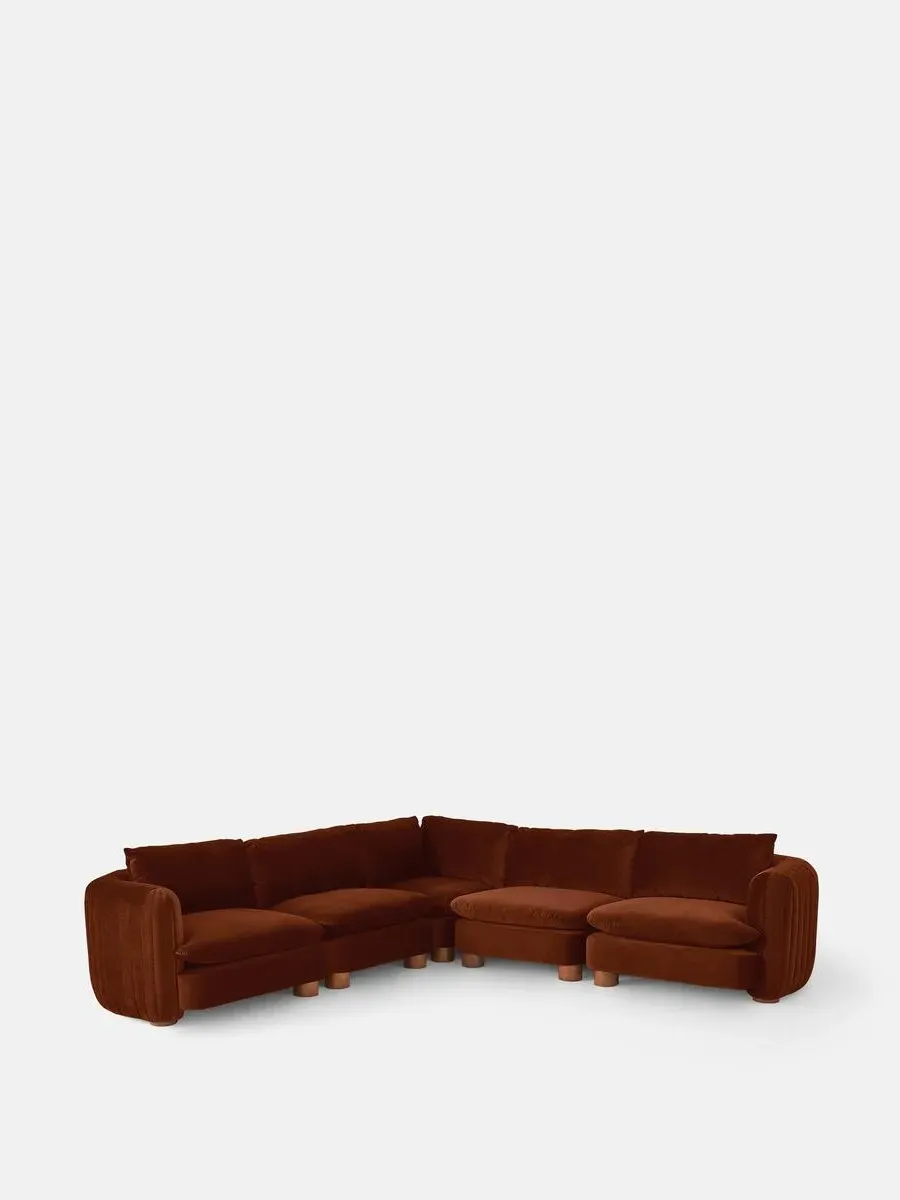 Modular Corner Sofa with Pleated Back - Rust, Velvet