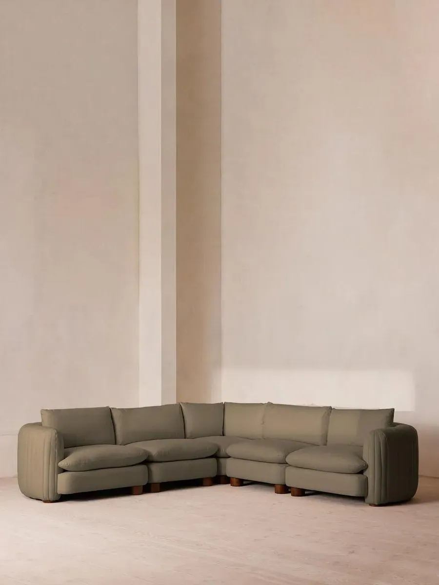 Modular Corner Sofa with Pleated Back - Sage, Linen