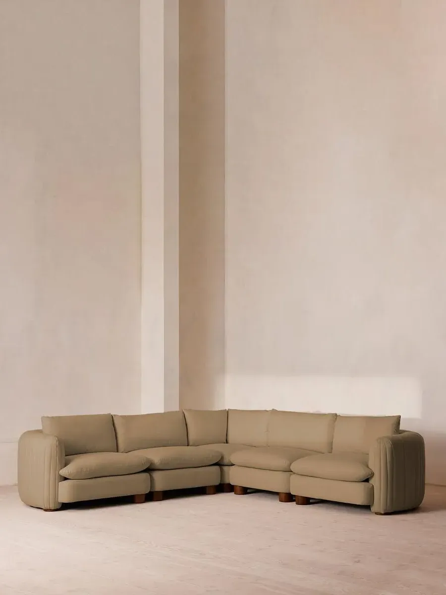 Modular Corner Sofa with Pleated Back - Wheat, Linen