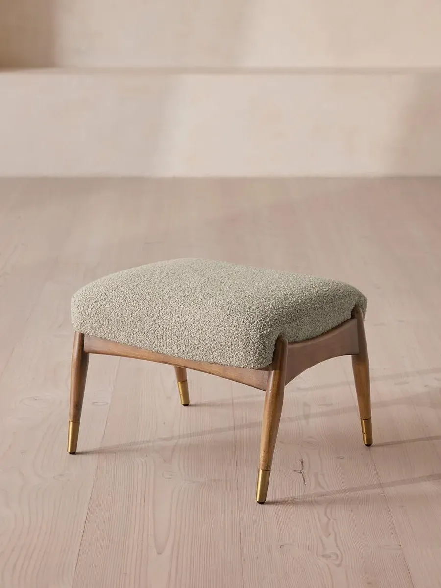 Oak Footstool with Brass Details - Pistachio, Wool