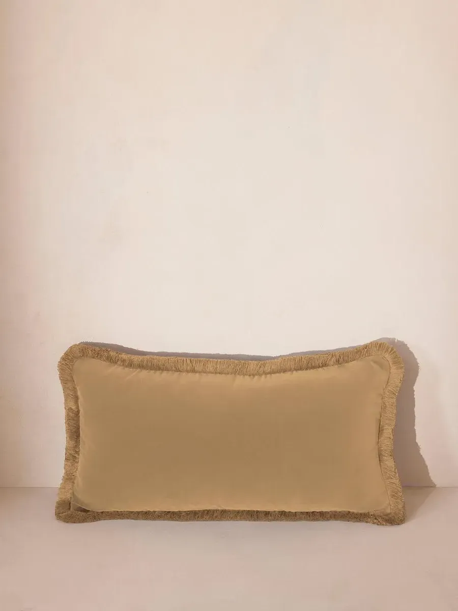Oblong Cushion with Fringing - Camel, Velvet image