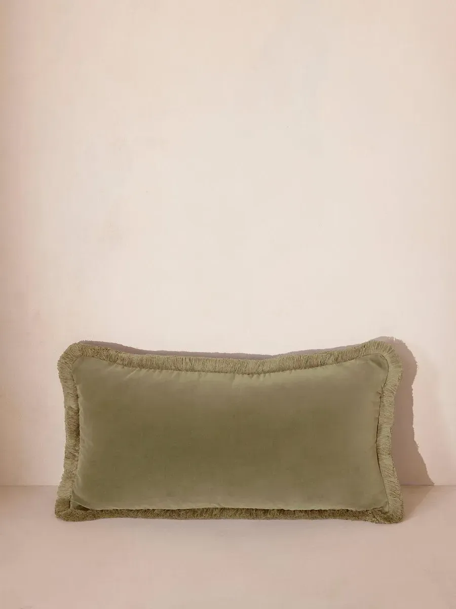 Oblong Cushion with Fringing - Lichen, Velvet
