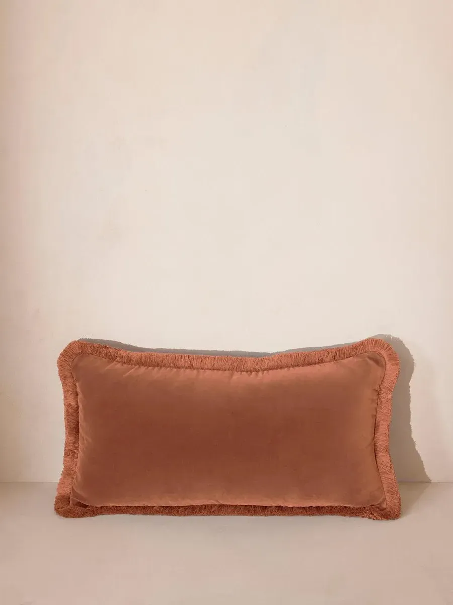Oblong Cushion with Fringing - Rose, Velvet