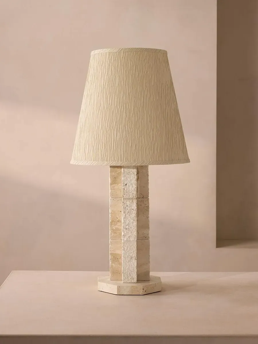 Octagonal Table Lamp with Silk Shade - Travertine image