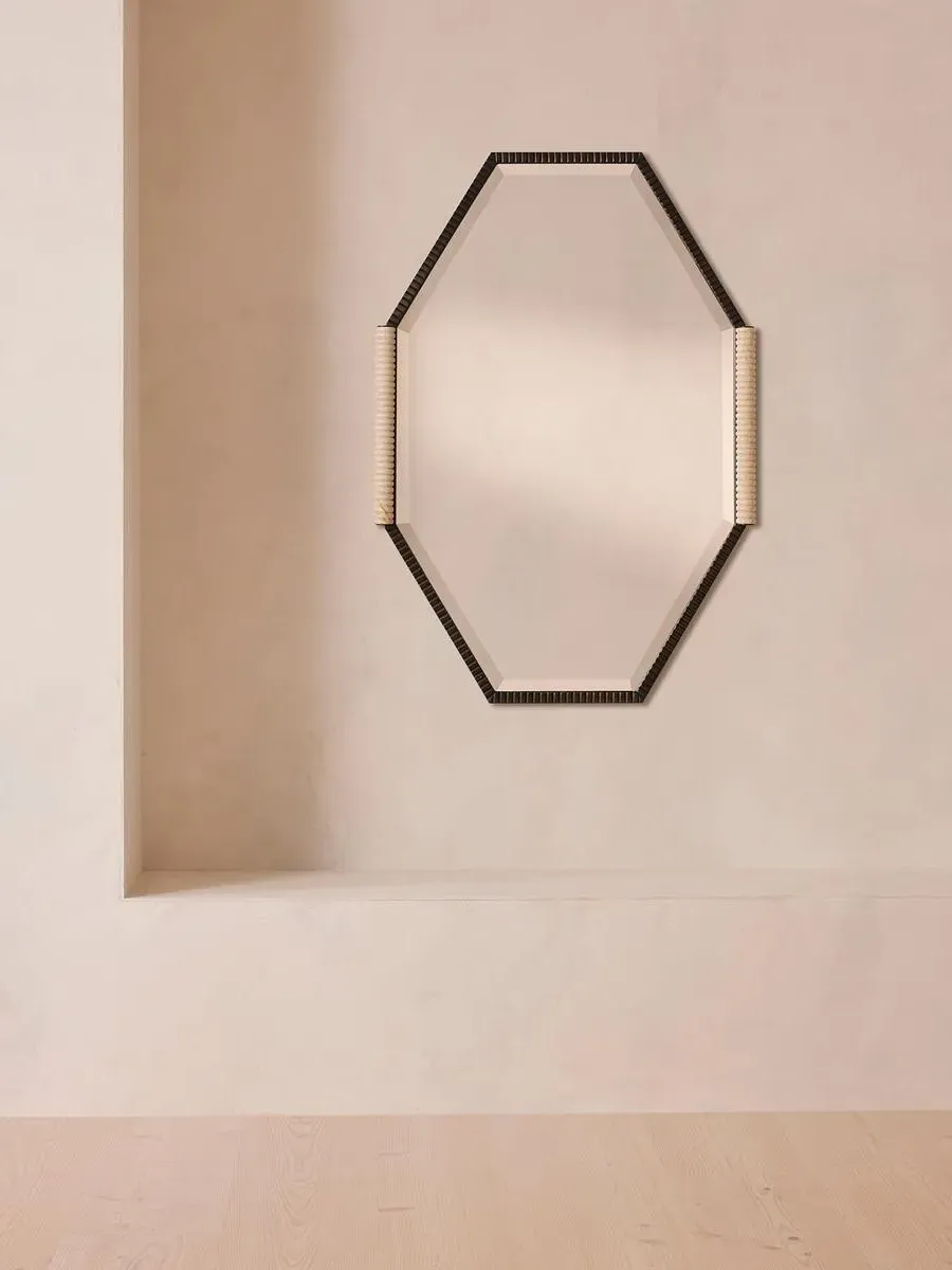 Octagonal Wall Mirror - Black, Brass image