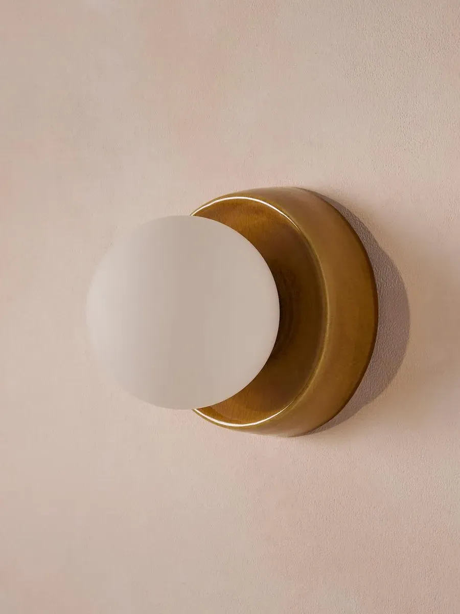 Orb Wall Light with Ceramic Base - Mustard image