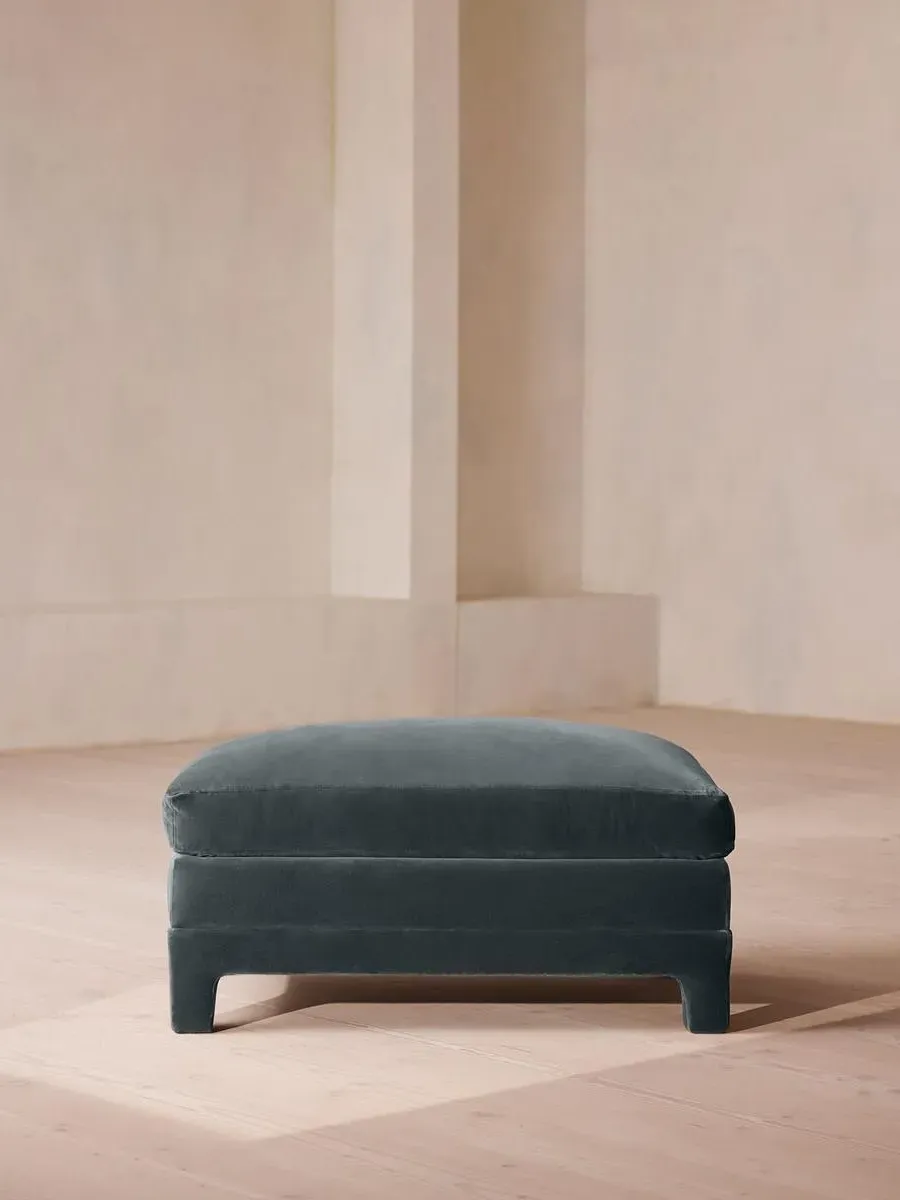 Ottoman with Deep Seat - Grey Blue, Velvet