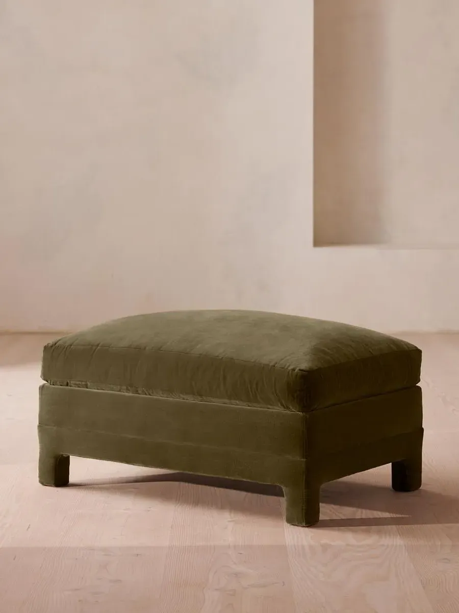 Ottoman with Deep Seat - Olive, Velvet