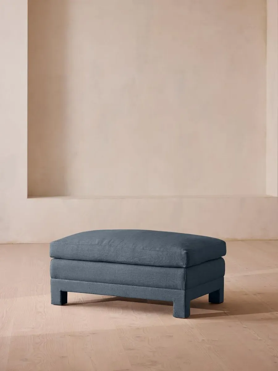 Ottoman with Deep Seat - Prussian Blue, Linen