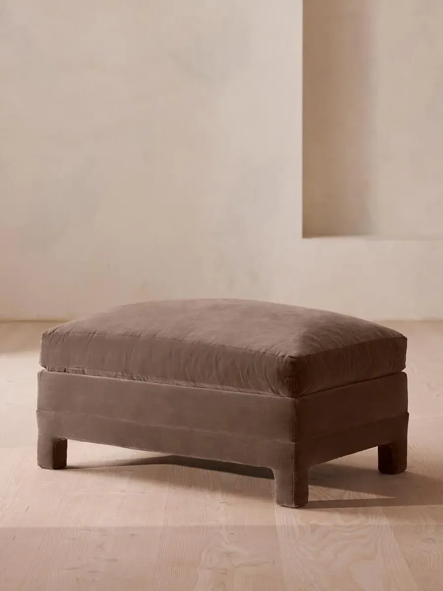 Ottoman with Deep Seat - Taupe, Velvet