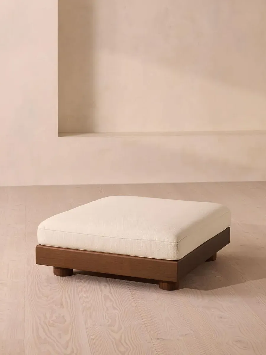 Outdoor Ottoman with Woven Fabric - Natural