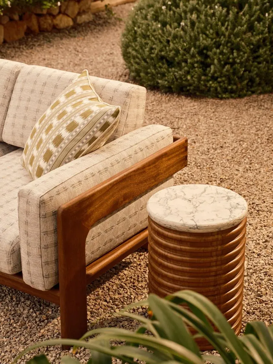 Outdoor Side Table - Green Marble, Teak image
