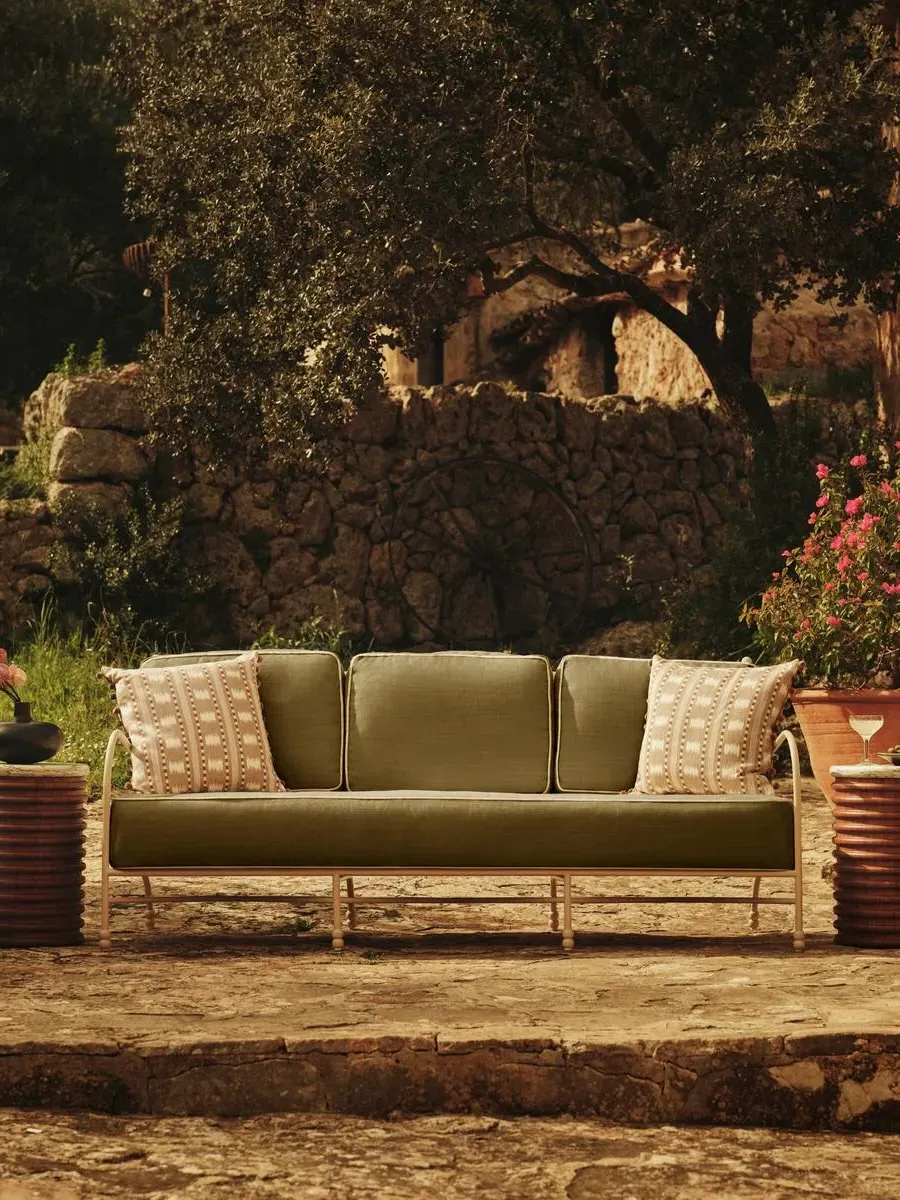 Outdoor Sofa with Wave Backrest - Sage, Linen image