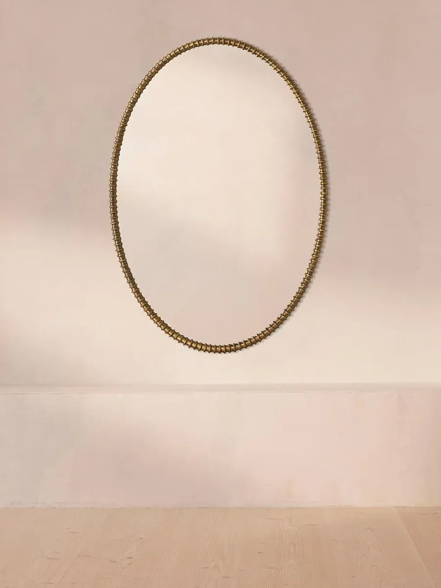 Oval Mirror with Ribbed Frame - Antique Brass image