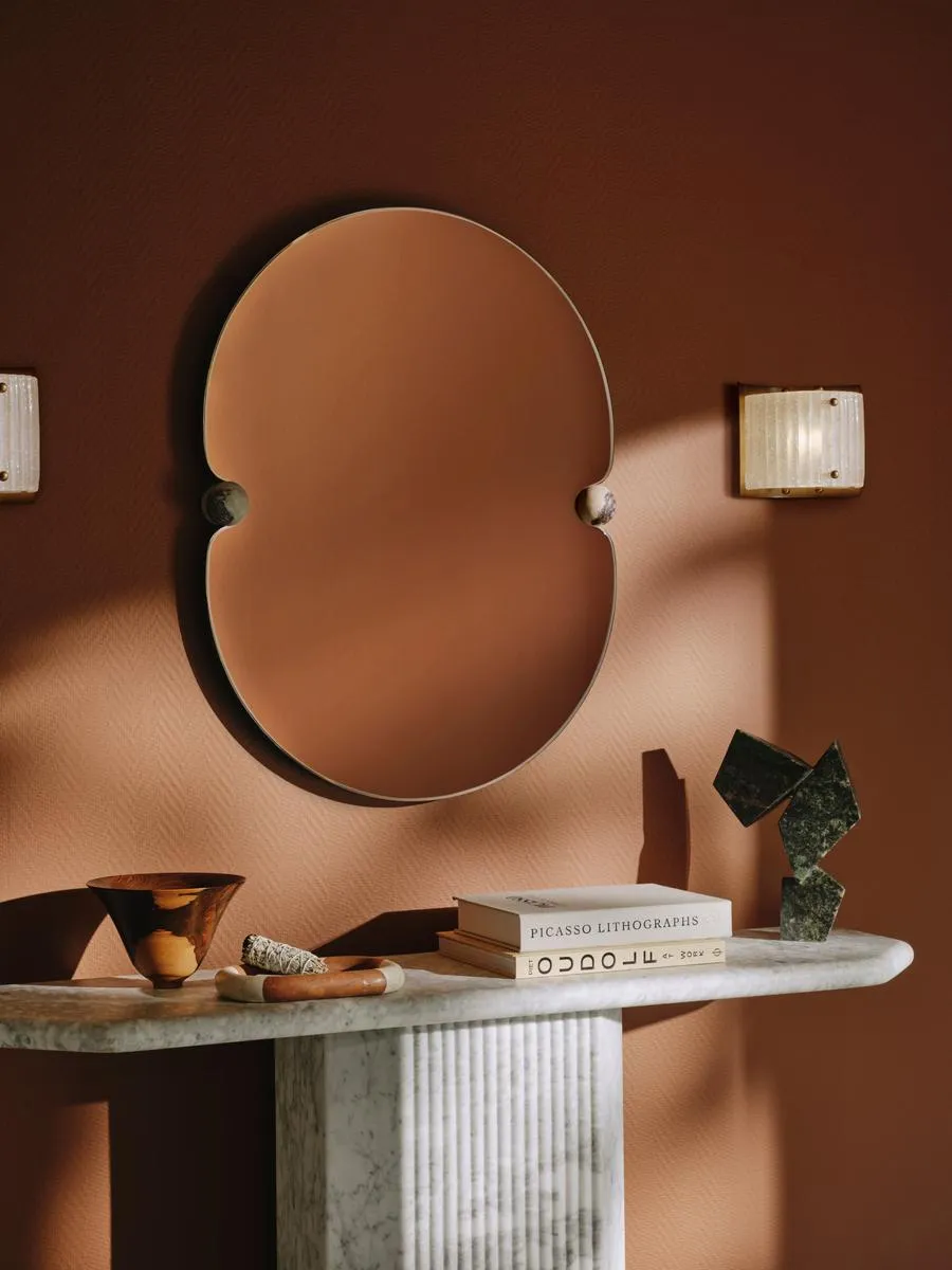 Oval Wall Mirror - Antique Brass, Marble image