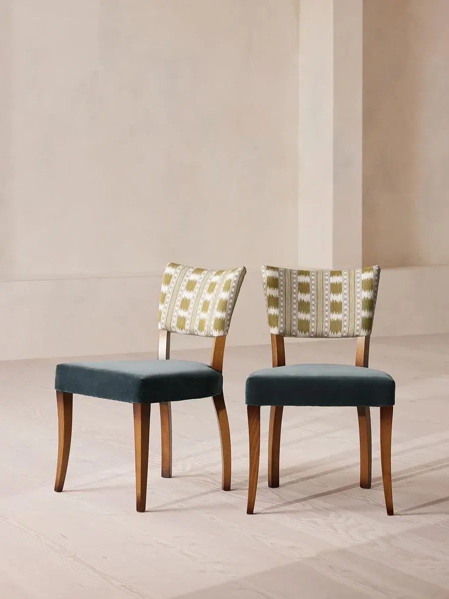Pair Armless Dining Chairs - Grey Blue, Velvet image