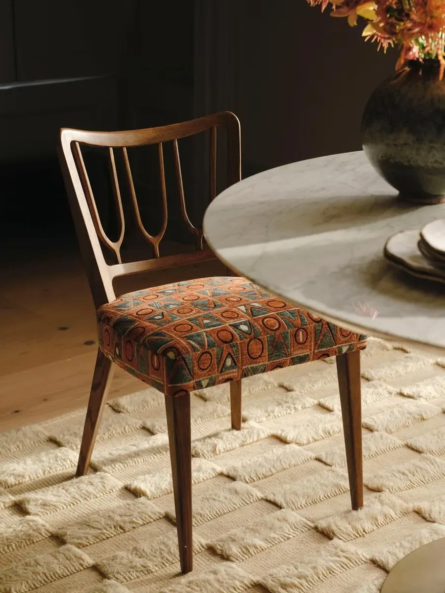 Pair Armless Dining Chairs - Oak, Jacquard image