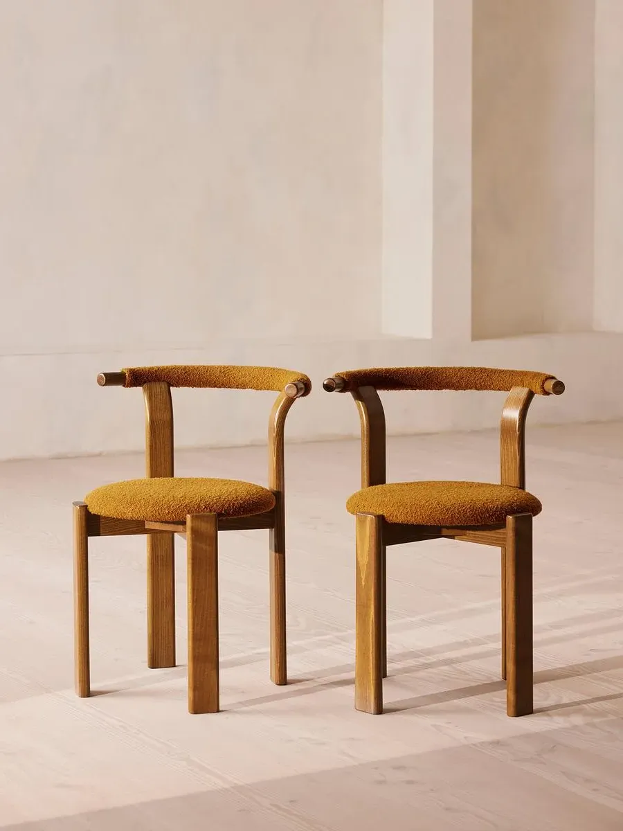 Pair Dining Chairs Stackable - Mustard, Boucle image