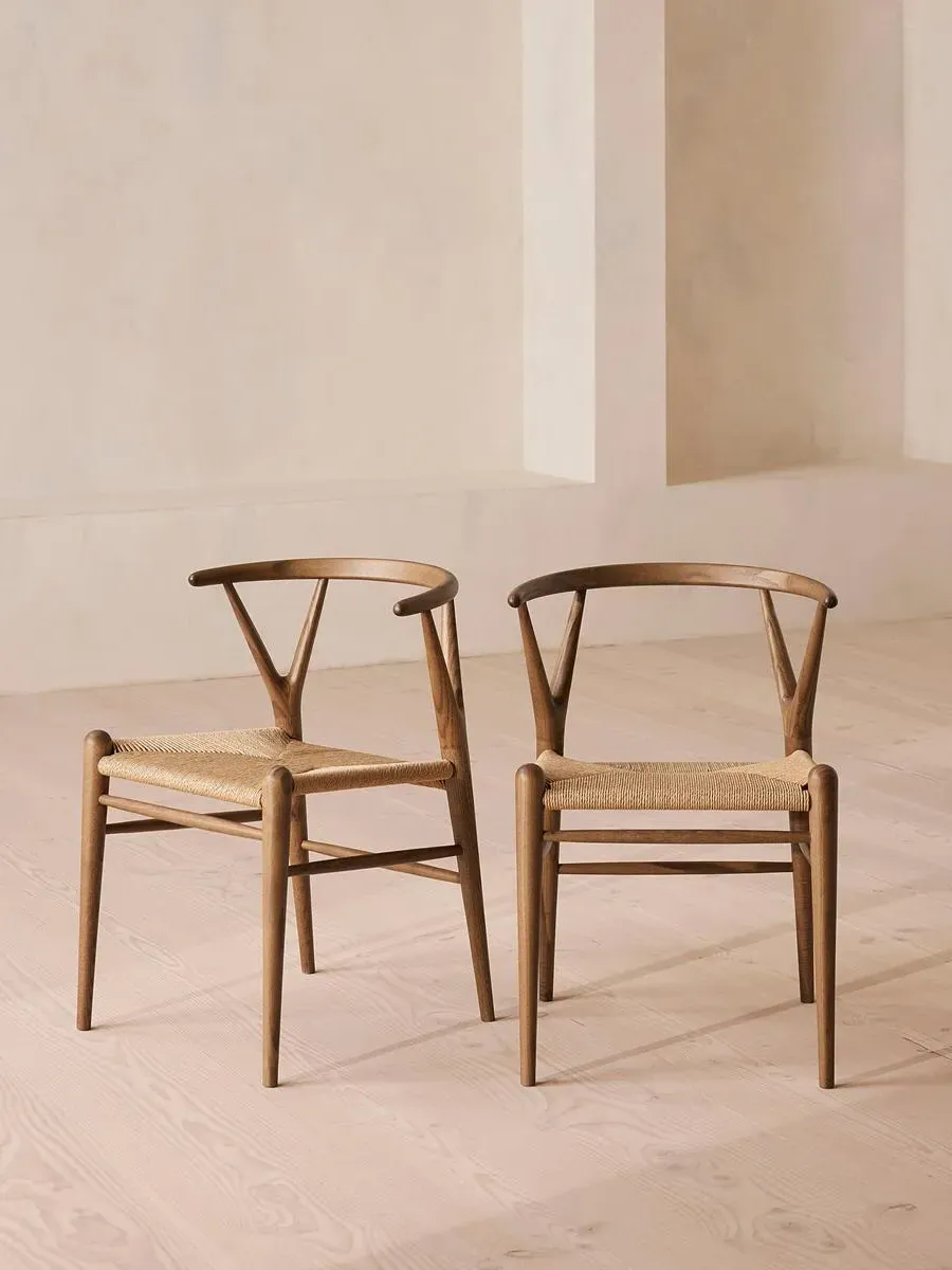 Pair Dining Chairs with Rope Seat - Walnut image