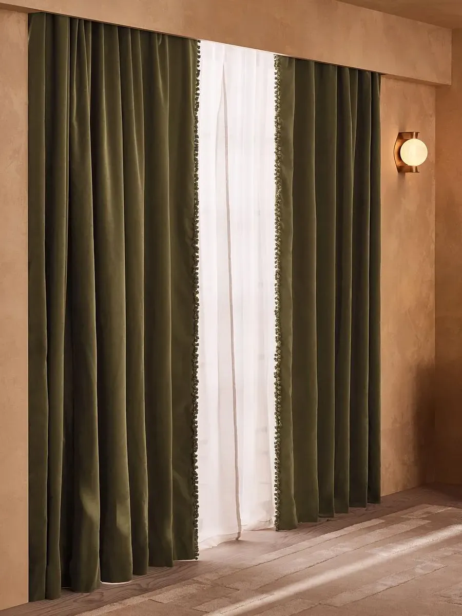 Pencil Pleat Curtains Lined - Lichen, Velvet image
