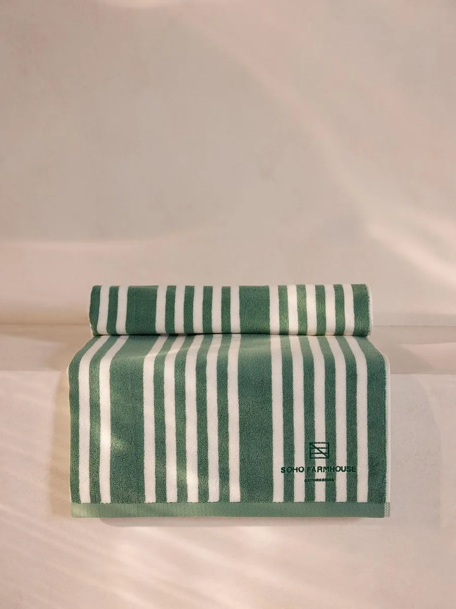 Pool Towel with Stripes - White & Green, Cotton image