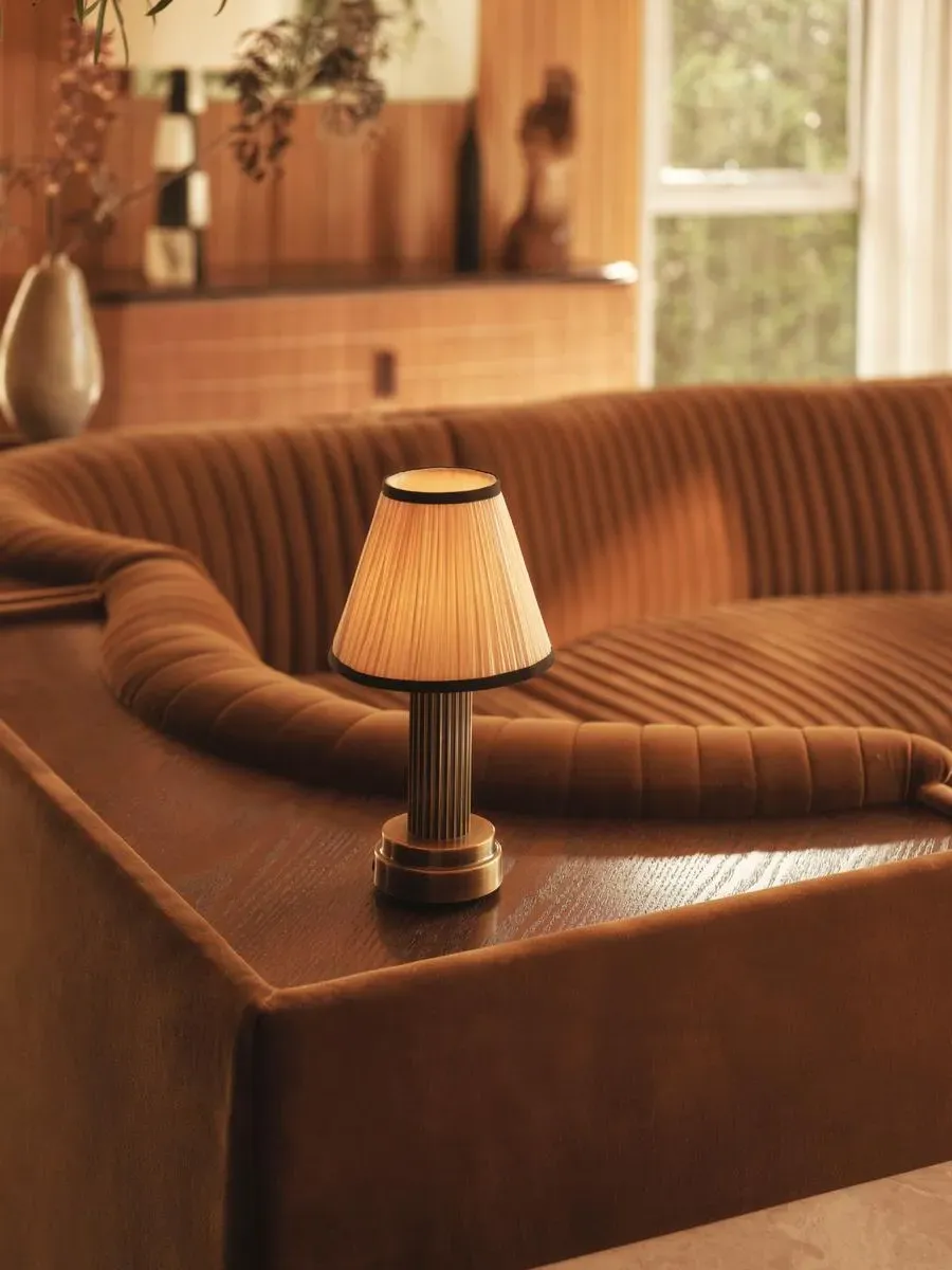 Portable Table Lamp with Fabric Shade - Brass image