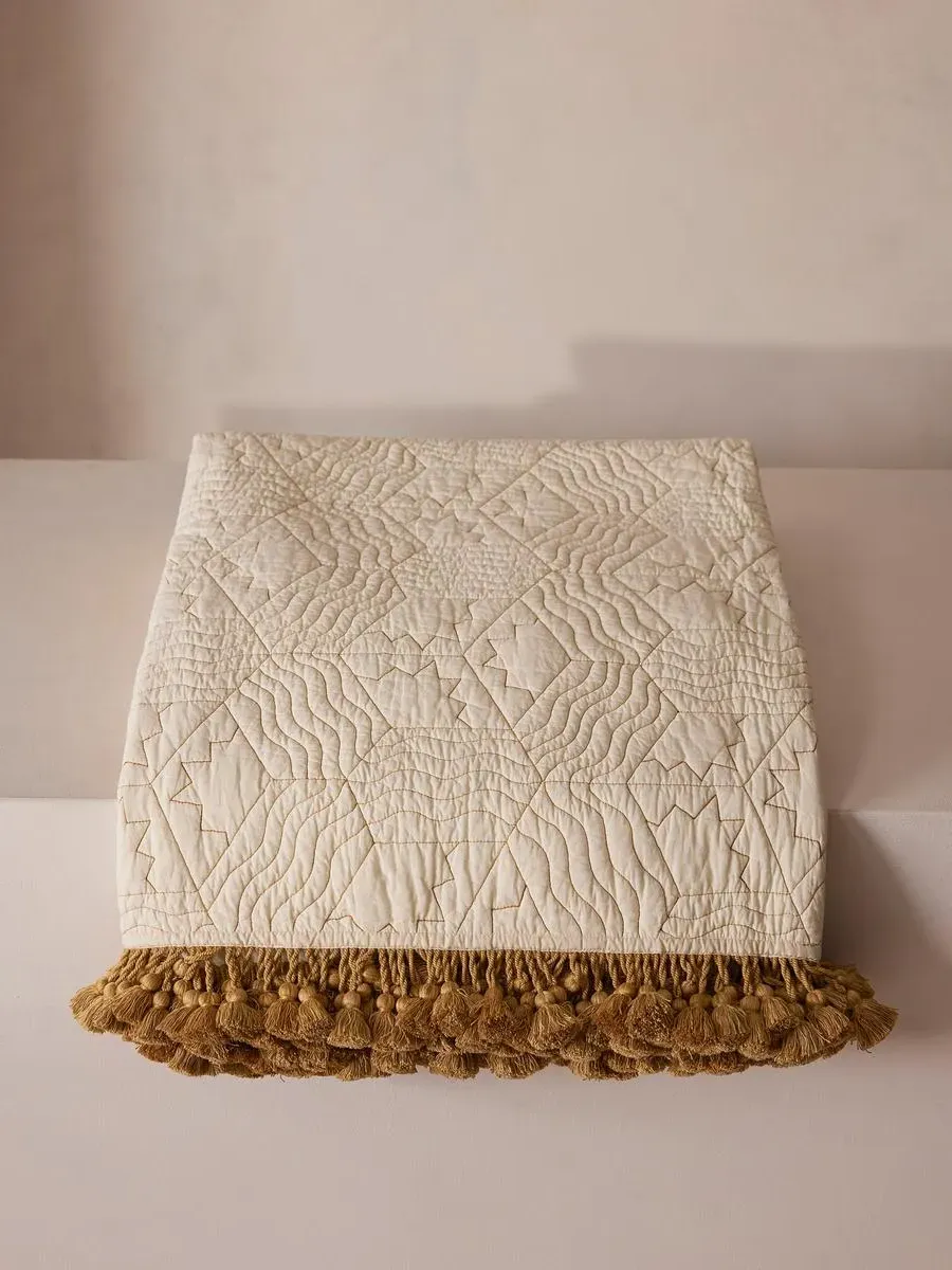 Quilted Bedspread with Embroidery - Ochre