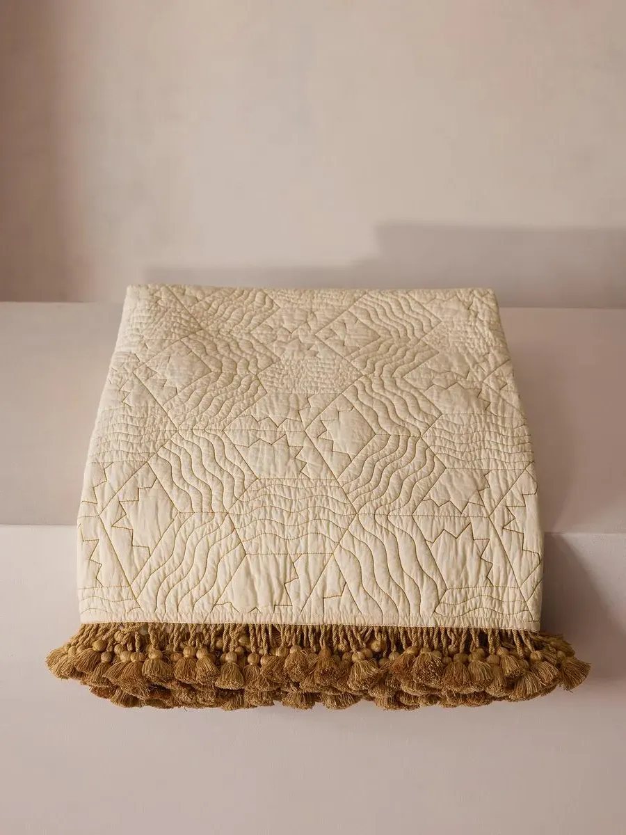Quilted Bedspread with Embroidery - Ochre image