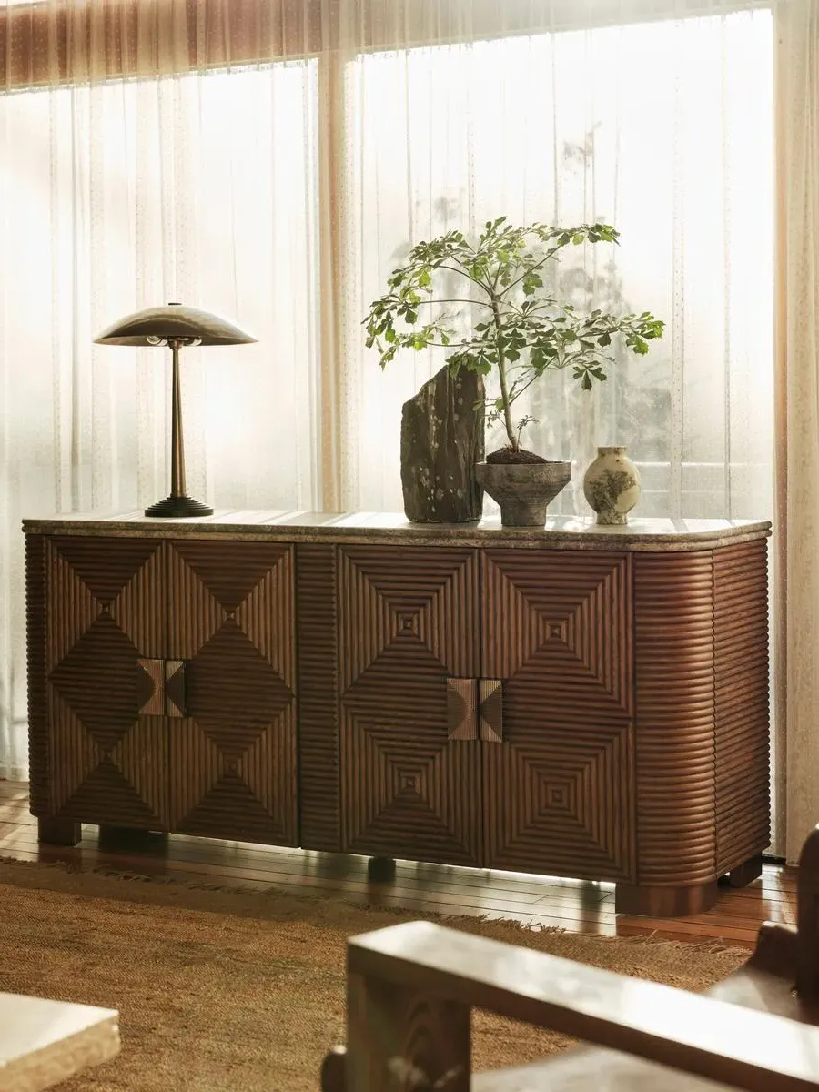 Rectangular Sideboard Diamond Design - Grey, Oak image