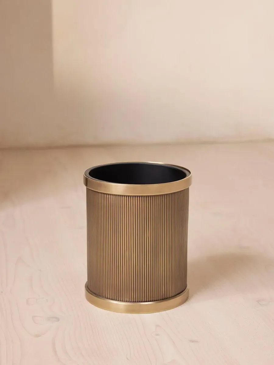 Ribbed Bathroom Bin - Antique Brass, Metal image