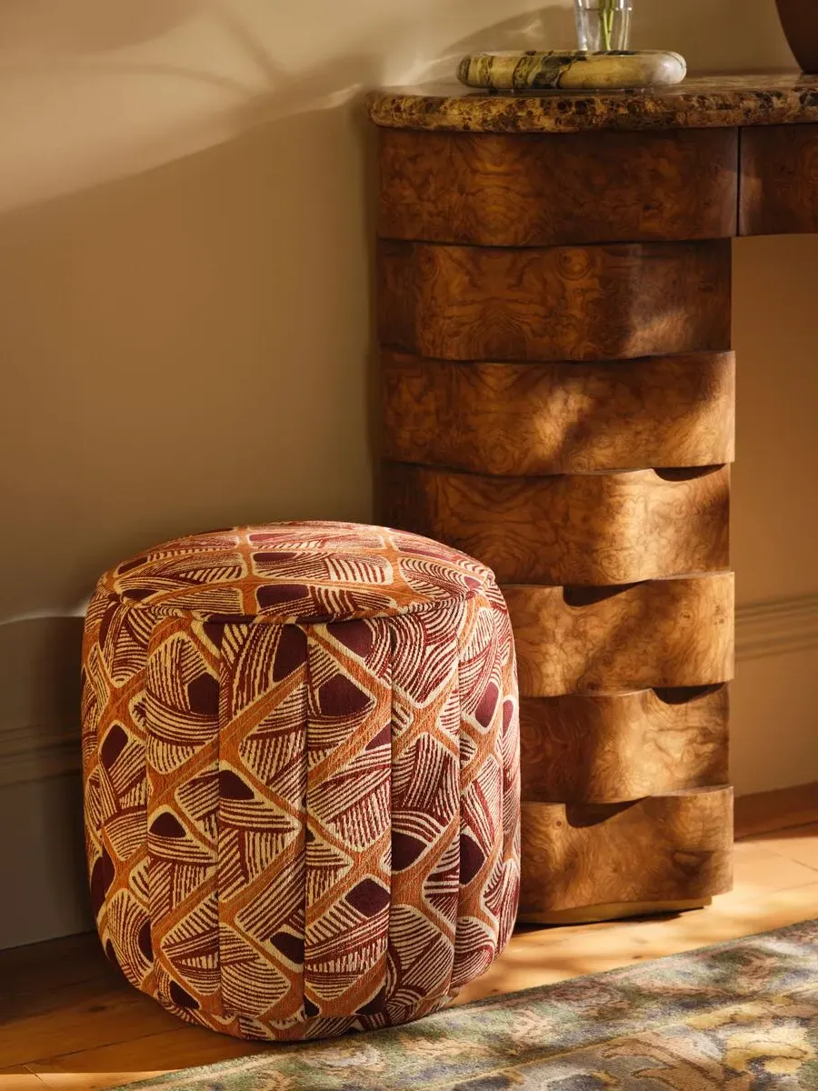 Romi Footstool with Piped Trim - Jacquard image