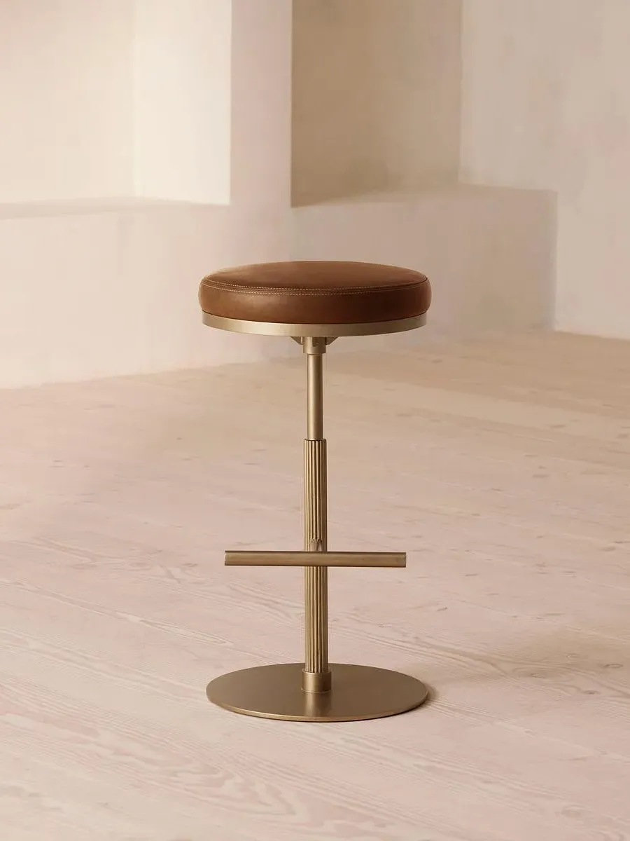 Rotating Barstool with Footrest - Chestnut, Leather image