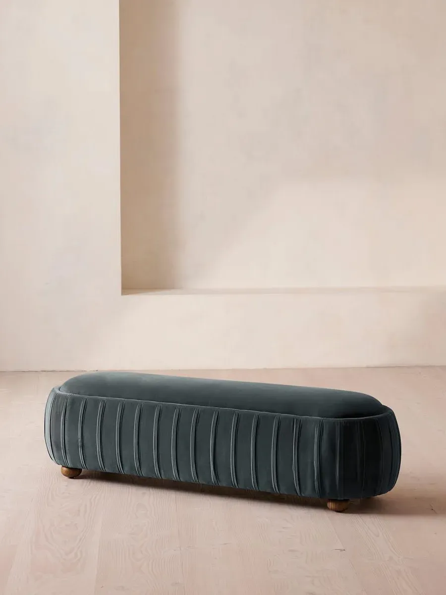 Round Bench - Grey Blue, Velvet