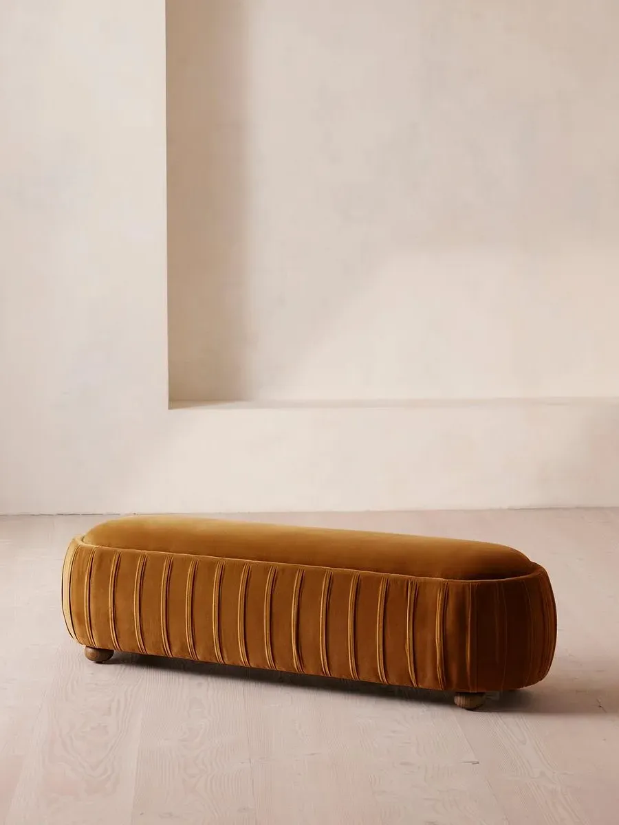 Round Bench - Mustard, Velvet