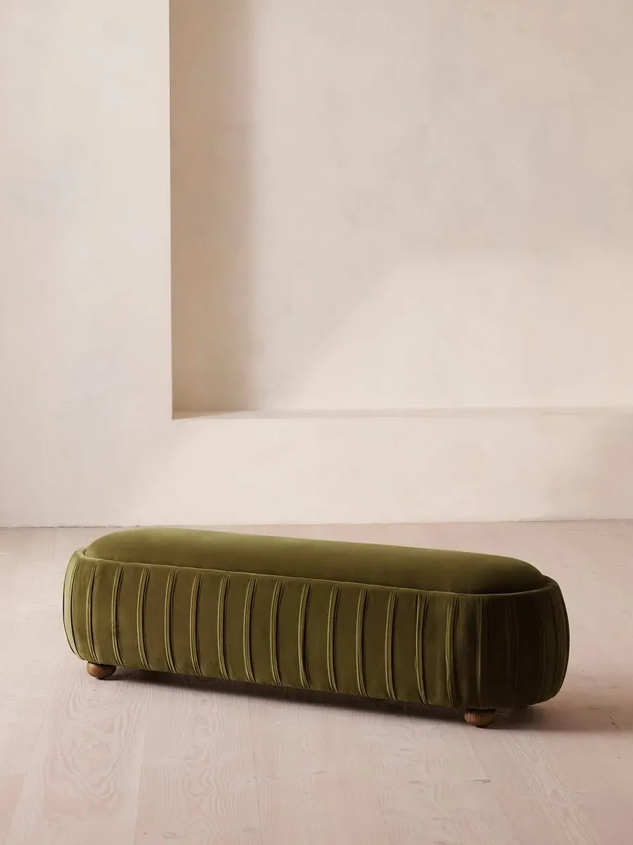 Round Bench - Olive, Velvet