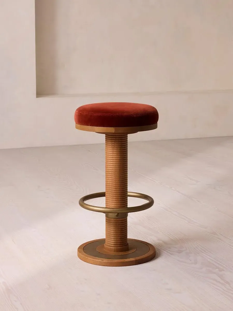 Round Counter Stool with Footrest - Rust, Velvet image
