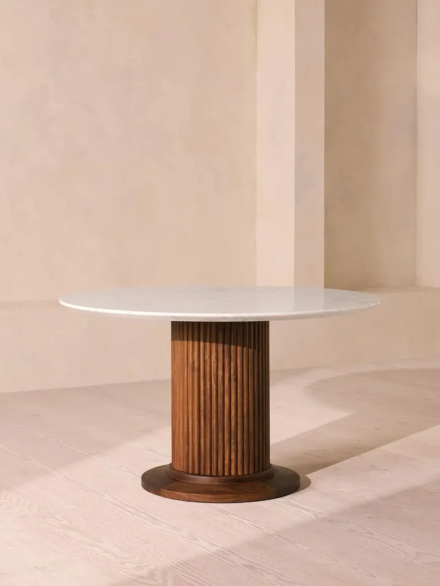 Round Dining Table - Carrara Marble, Iroko Wood image