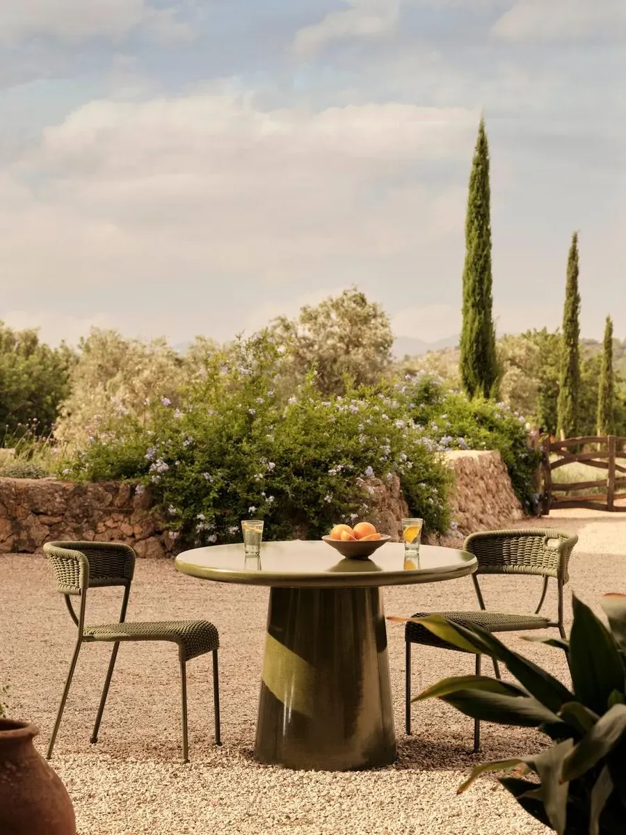 Round Dining Table Glazed - Olive, Ceramic image