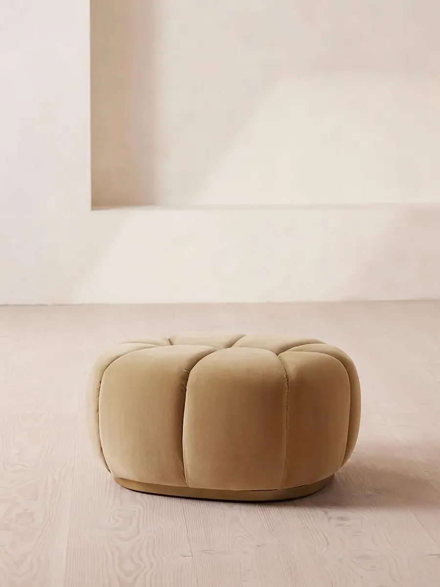 Round Footstool - Camel, Velvet