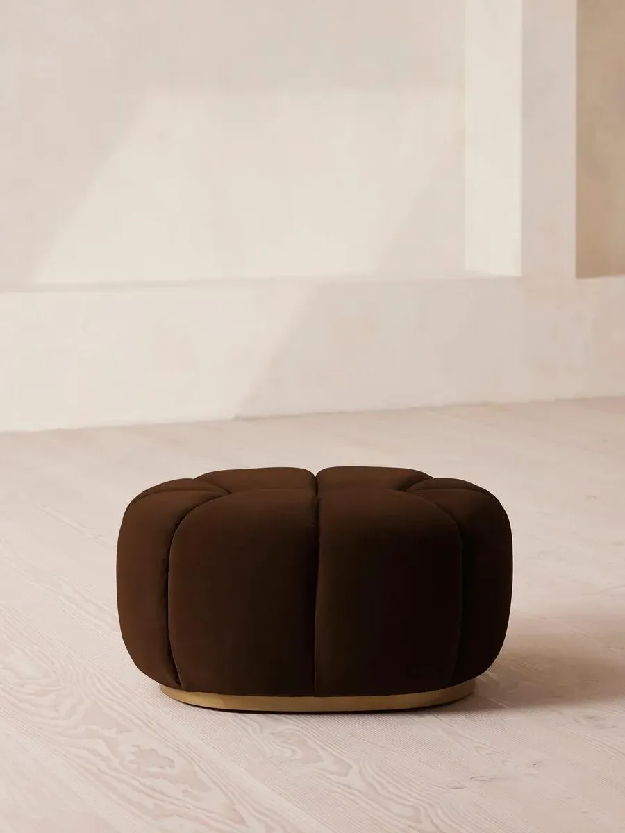 Round Footstool - Chocolate, Velvet