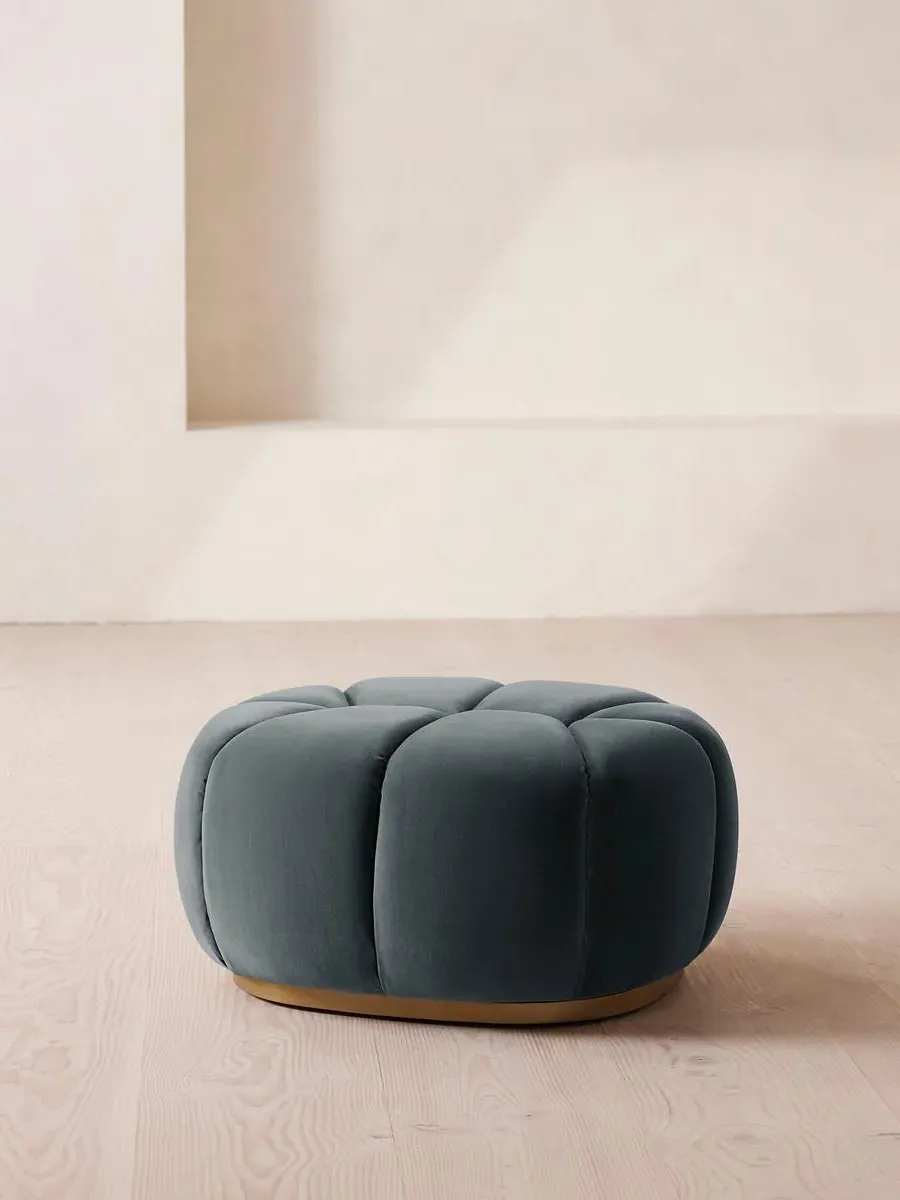 Round Footstool - Grey Blue, Velvet