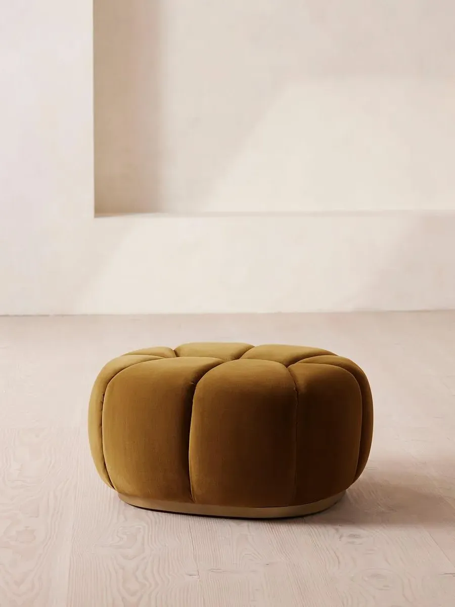 Round Footstool - Mustard, Velvet