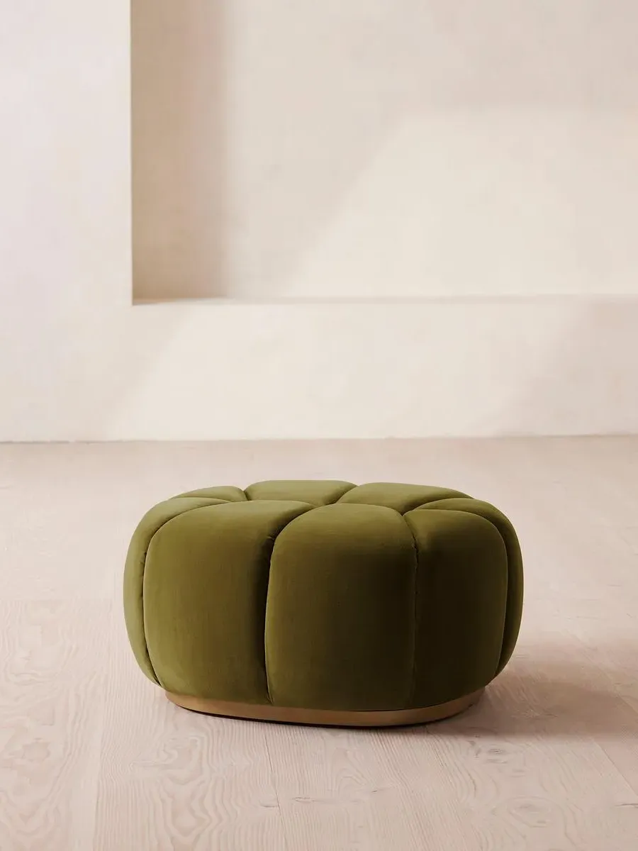 Round Footstool - Olive, Velvet