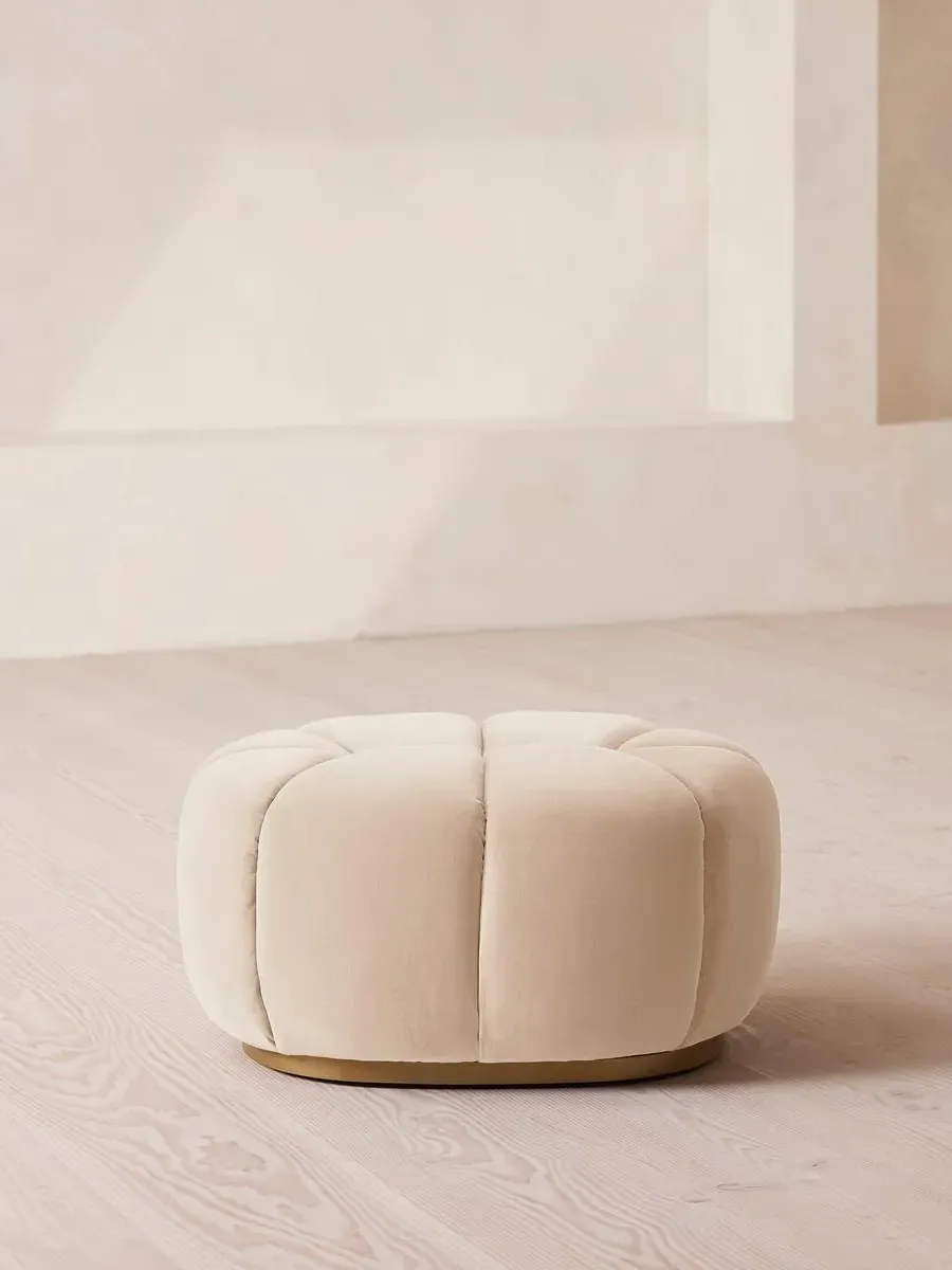 Round Footstool - Porcelain, Velvet
